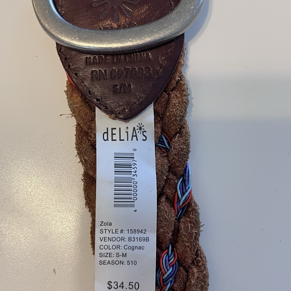 Y2K Braided Leather Belt Delias Womens S/M Cognac Brown Boho Hippie Festival 70s - Picture 3 of 4